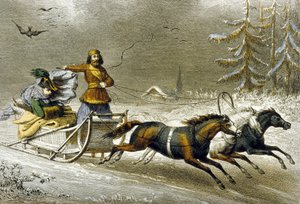 En slæde i sneen, Rusland (farvegravering) af Adolphe Rouargue