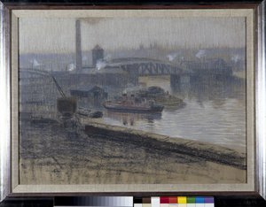 Trafford Bridge og Pomona Dock (pastel på papir)