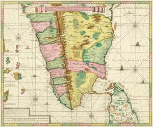 Kort over det sydlige Indien og Ceylon, efter et værk lavet omkring 1720 af den hollandske kartograf Adriaan Reland af Adriaan Reland