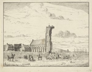 Sammenstyrtet tårn ved Egmond aan Zee, 1741 af Adriaan Spinder