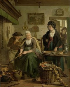 Kvinde bager pandekager. Omkring 1790-1810