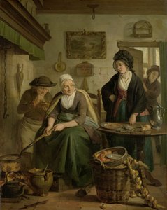 Kvinde bager pandekager Gammel kvinde laver pandekager