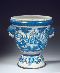 Stor Delft blå og hvid mytologisk haveurne i barokstil, ca. 1700 (keramik) af Adriaen (fl.1868 d.1701) (attr.to) Kocks