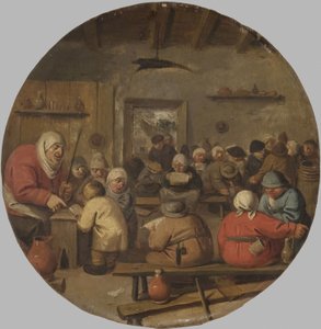 Interiør af en skole af Adriaen Brouwer