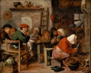 Kvinde laver pandekager af Adriaen Brouwer