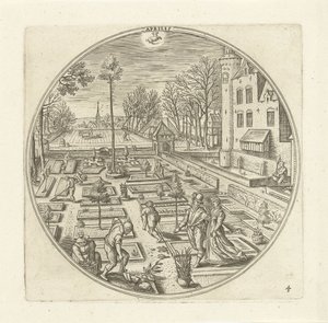April Aprilis (titel på objekt) De tolv måneder (serietitel) af Adriaen Collaert