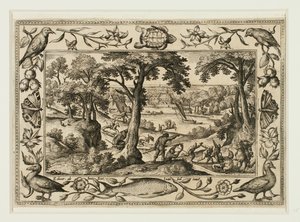 Vildsvinejagt, fra Landskaber med scener fra Det Gamle og Det Nye Testamente og Jagtscener af Adriaen Collaert