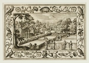Kristus og disciplene på marken, fra Landskaber med scener fra Det Gamle og Det Nye Testamente og jagtscener af Adriaen Collaert