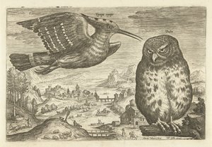 Nogle fugle i et landskab Fugle (serietitel) Avivm vivae (serietitel) af Adriaen Collaert