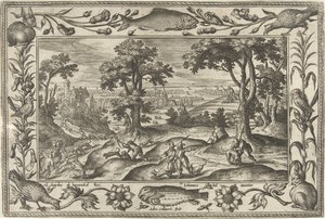 harejagt Landskaber med bibelske, mytologiske scener og jagtscener (serietitel) af Adriaen Collaert