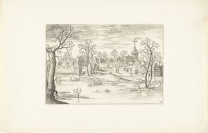 Anlæg en dam Landskaber omkring Antwerpen (serietitel) af Adriaen Collaert