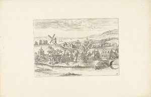 Landskab med en flod og en vindmølle Landskaber omkring Antwerpen (serietitel) af Adriaen Collaert