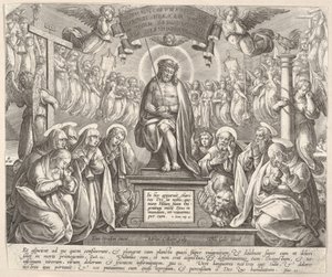 Sorgens mand med de tre Mariaer og evangelisterne,.n.d. af Adriaen Collaert