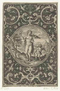 Medaljon hvori Venus med Paris-æblet i hånden og Amor ved sin side Medaljoner med figurer fra Judgment of Paris (serietitel) af Adriaen Collaert