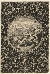 Neptun som flodgud, planche to fra The Judgment of Paris af Adriaen Collaert