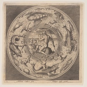 Poseidon, fra et sæt design til tallerkener (Fonds de Coupe) af Adriaen Collaert