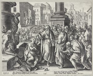 St. Paul helbreder en krøbling i Lystra af Adriaen Collaert