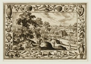 Lignelsen om den barmhjertige samaritaner, fra Landskaber med scener fra Det Gamle og Det Nye Testamente og Jagtscener af Adriaen Collaert