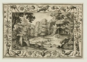 The Temptation of Christ, fra Landskaber med scener fra Det Gamle og Det Nye Testamente og Jagtscener af Adriaen Collaert