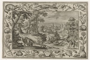 Udsendelse af apostlene Landskaber med bibelske, mytologiske scener og jagtscener (serietitel) af Adriaen Collaert