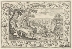 Udsendelse af apostlene Landskaber med bibelske, mytologiske scener og jagtscener (serietitel) af Adriaen Collaert