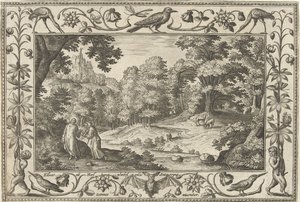 Fristelse i ørkenen Landskaber med bibelske, mytologiske scener og jagtscener (serietitel) af Adriaen Collaert