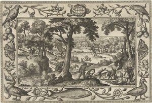 ornejagt Landskaber med bibelske, mytologiske scener og jagtscener (serietitel) af Adriaen Collaert