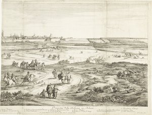 Udsigt over Bethune (højre ark) Veuë de la Ville de Bethune en Artois (titel på objektet) af Adriaen Frans Boudewyns