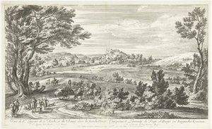 Udsigt over Saint Laurent de la Roche Udsigt over St. Laurent de la Roche og Bourg i Franche-Comté (titel på objektet) af Adriaen Frans Boudewyns