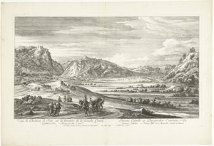 Udsigt over slottet Joux Veuë du Chasteau de Joux sur la frontiere de la franche Comté (titel på objektet) af Adriaen Frans Boudewyns