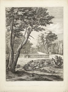 Landskab med to mænd ved et springvand af Adriaen Frans Boudewyns