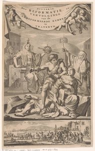 Fransk reformert kirke angrebet af mand med svøbe Titelside for: E. Benoist, History of the Reformed Churches of Vrankrijk, 1696