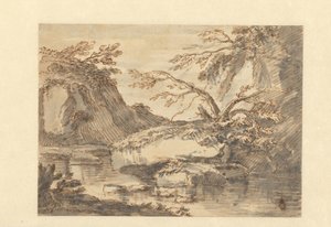 Landskab med store kampesten i vand af Adriaen Honich (attributed to)