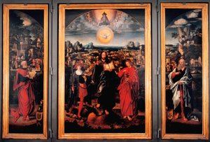 Tryptic of Saint Pancrace - Maleri på træ af Adriaen Isenbrant (Adrien Ysenbrant, Ysenbrandt, Hysebrant) (1490-1551) Debut af det 16. århundrede Dim 185x270 cm Genes, chiesa di san Pancrazio