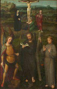 Korsfæstelsen med de hellige Ærkeenglen Michael, Andreas og Frans af Assisi, ca. 1510. af Adriaen Isenbrant
