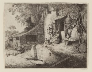 Ved sommerhusdøren - Spinderen af Adriaen Jansz. van Ostade