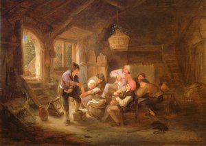 Drikkescene (olie på kobber) af Adriaen Jansz. van Ostade