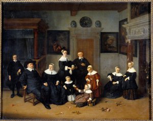 Familieportrætmaleri af Adrien Van Ostade (1610-1685) (ec.holl.) 1654 søn. 0,7x0,88 m - Familieportræt. Maleri af Adrien Van Ostade (1610-1685) (Hollandsk Skole) 1654. 0,7 x 0, 88 m. Louvre-museet, Paris