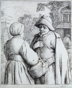Mand og kvinde samtaler (gravering) af Adriaen Jansz. van Ostade