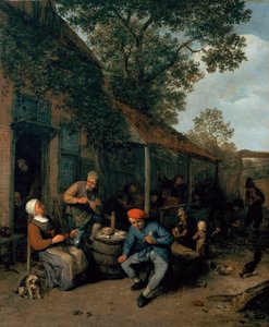 Bønder, der ryger og fester uden for et værtshus, 1676 af Adriaen Jansz. van Ostade