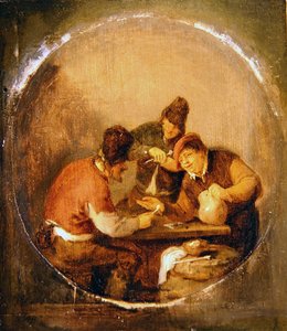 Three Boors drikker og ryger i et værtshus (olie på panel) af Adriaen Jansz. van Ostade