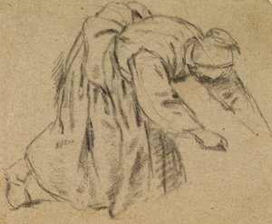 Kvinde bøjer sig ned, 1656 (kridt på papir) af Adriaen Jansz. van Ostade