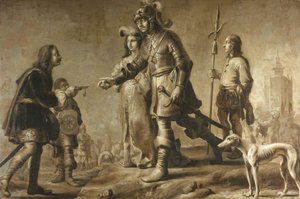 Boudewijn van Heusden (?-870) og hans kone Sophia modtager hyldest fra kong Edmunds legat, ca. 1626 af Adriaen Pietersz van de Venne (manner of)