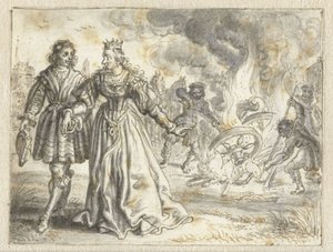 Brudens bryllupscoach bliver brændt bag hende af Adriaen Pietersz van de Venne