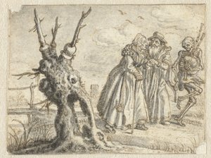 Ældre mand og kvinde følger gerne døden og spiller sækkepibe af Adriaen Pietersz van de Venne