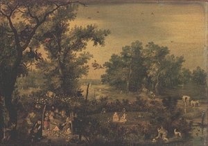 Elegante kvinder laver musik i en lysthus