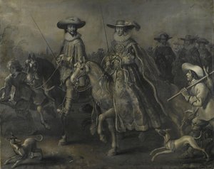 Friedrich V (1596-1632), kurfyrst af Pfalz, konge af Bøhmen, og hans kone Elizabeth Stuart (1596-1662) til hest