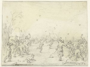 Mænd og drenge kaster snebolde af Adriaen Pietersz van de Venne