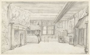 Udsigt over et rigt indrettet kammer med himmelseng af Adriaen Pietersz van de Venne