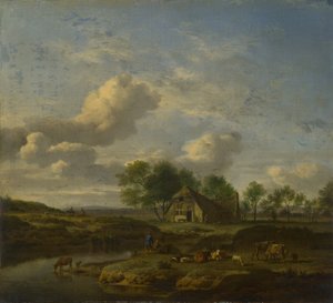 Landskab med en gård ved en å, 1661 af Adriaen Velde van de